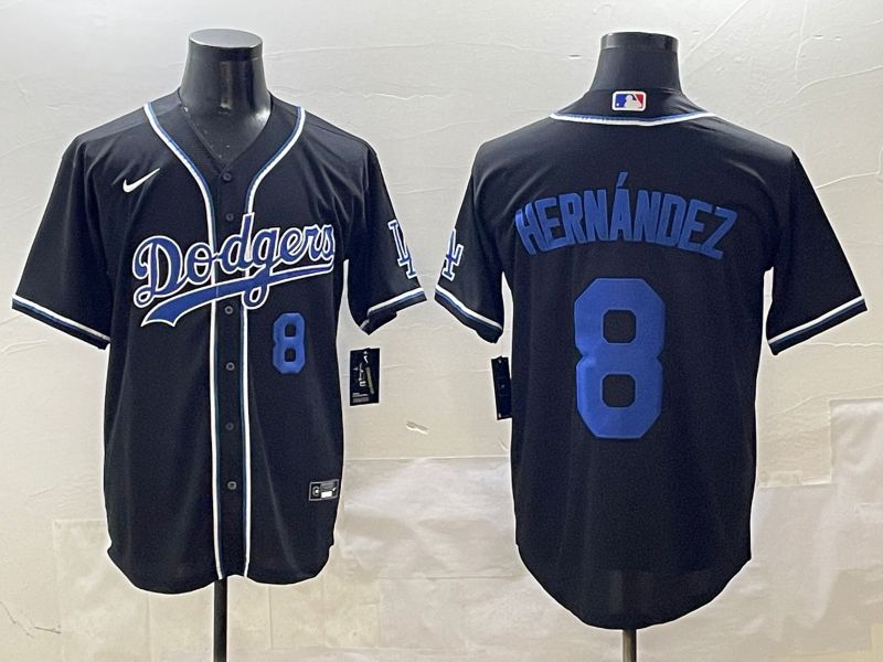 Men Los Angeles Dodgers 8 Hernandez Black blue Three generations Nike 2025 MLB Jersey style 3